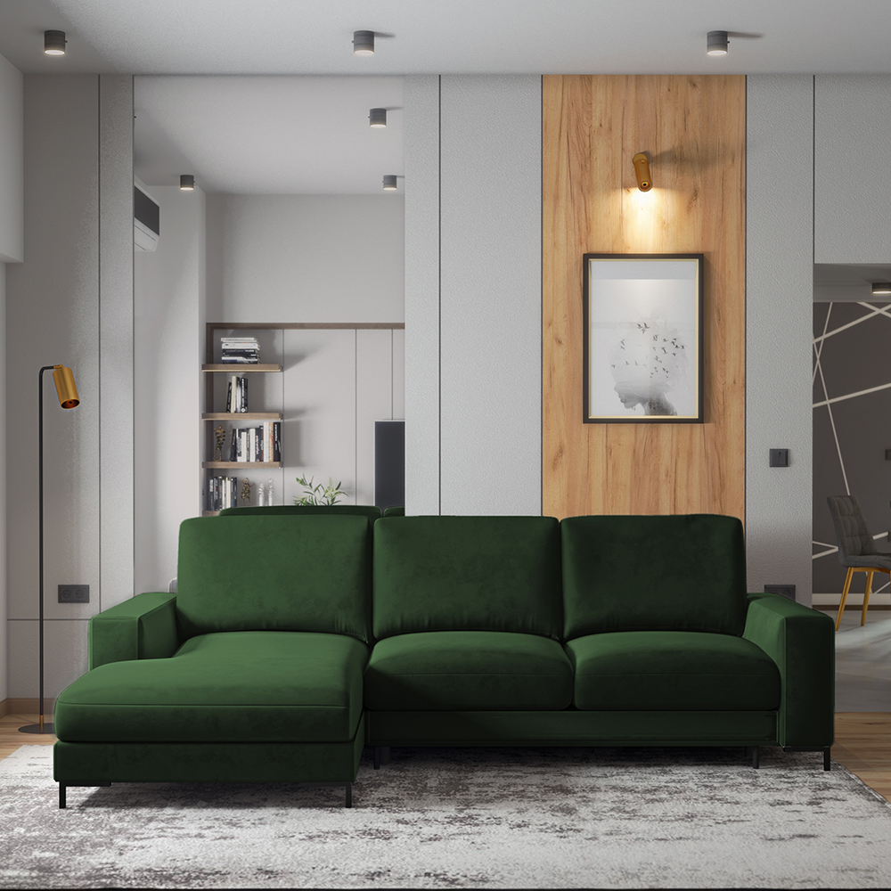 Mokpeo Corner Sofa Bed Emerald Green with Black Legs - Selsey