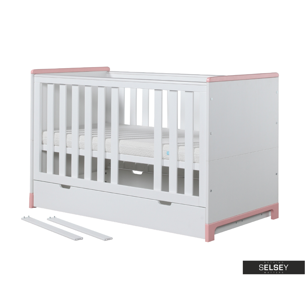 Mini Baby Cot Bed 140 X 70 White And Pink Selsey