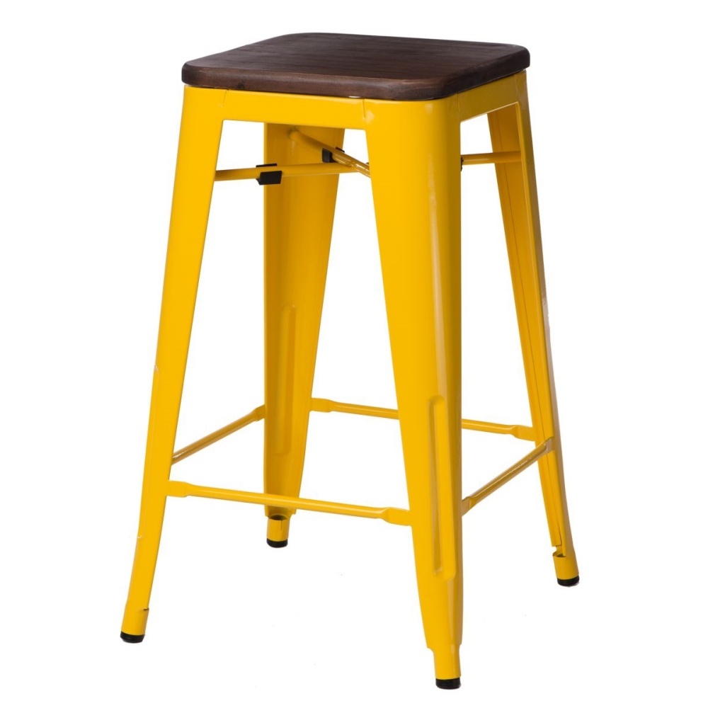 Paris Wood Yellow Bar Stool 65 cm Walnut Selsey