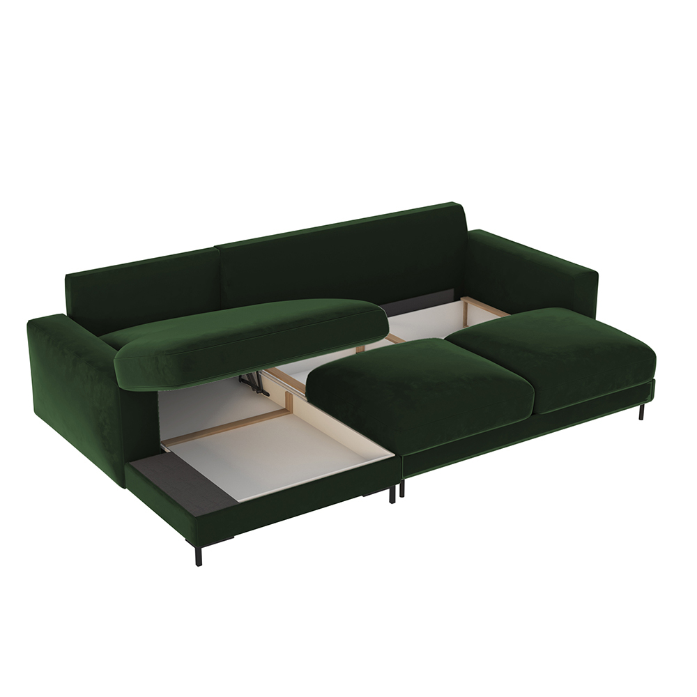 Mokpeo Corner Sofa Bed Emerald Green with Black Legs - Selsey