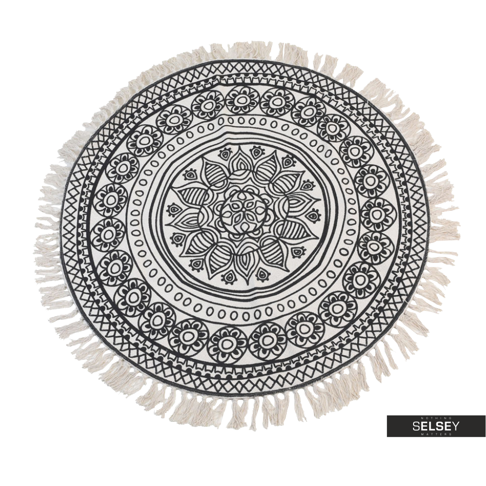 Mandala Dark Pattern Round Rug with Fringe 90 cm Selsey
