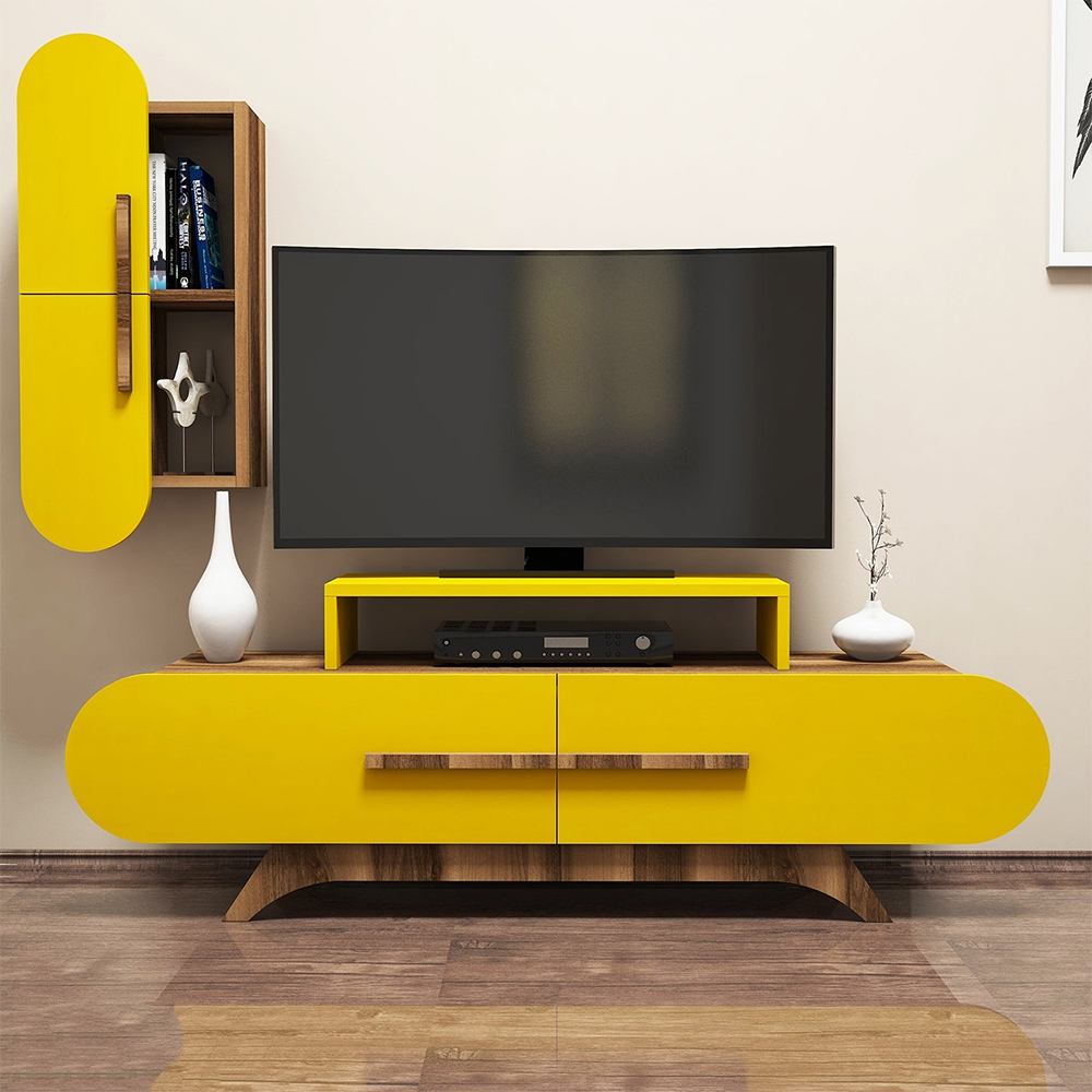 Ovalia Yellow TV Stand with Hanging Cabinet 145 cm - Selsey