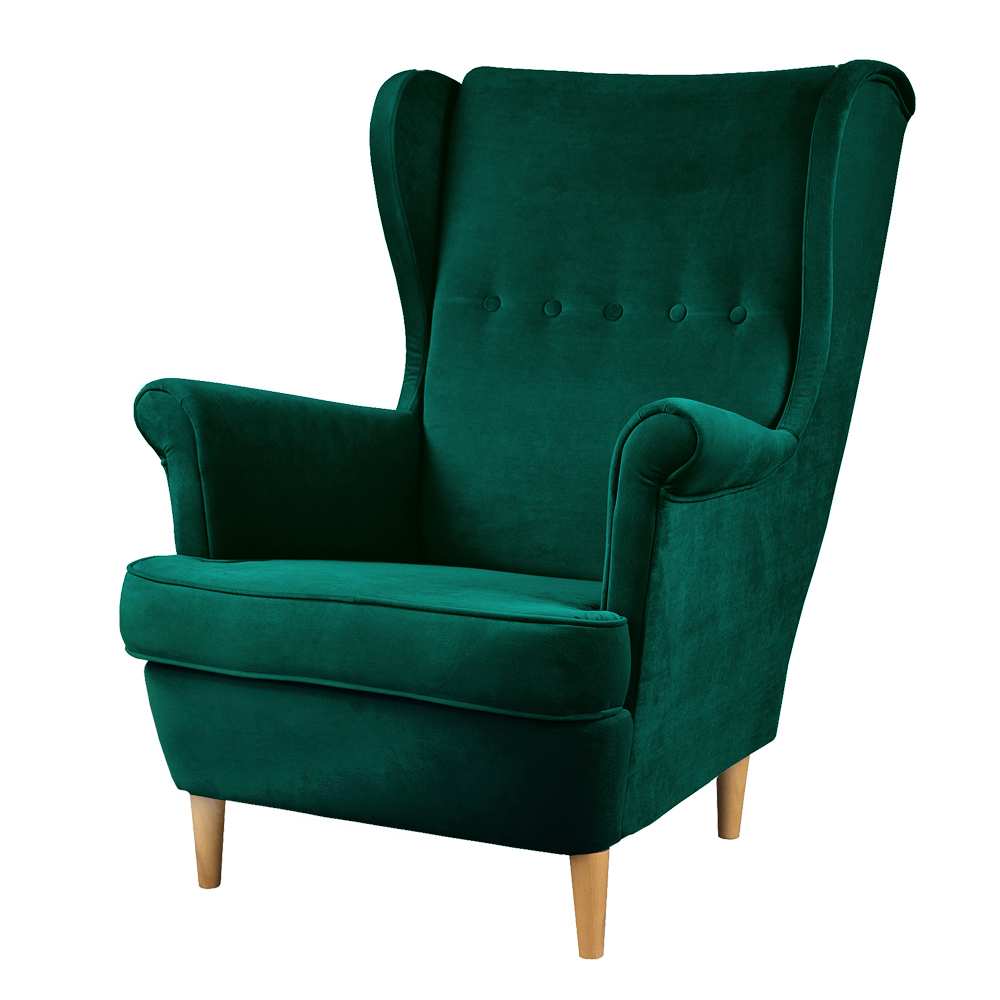 Mallmon Forest Green Armchair with Footstool in Velvet Water-Repellent ...