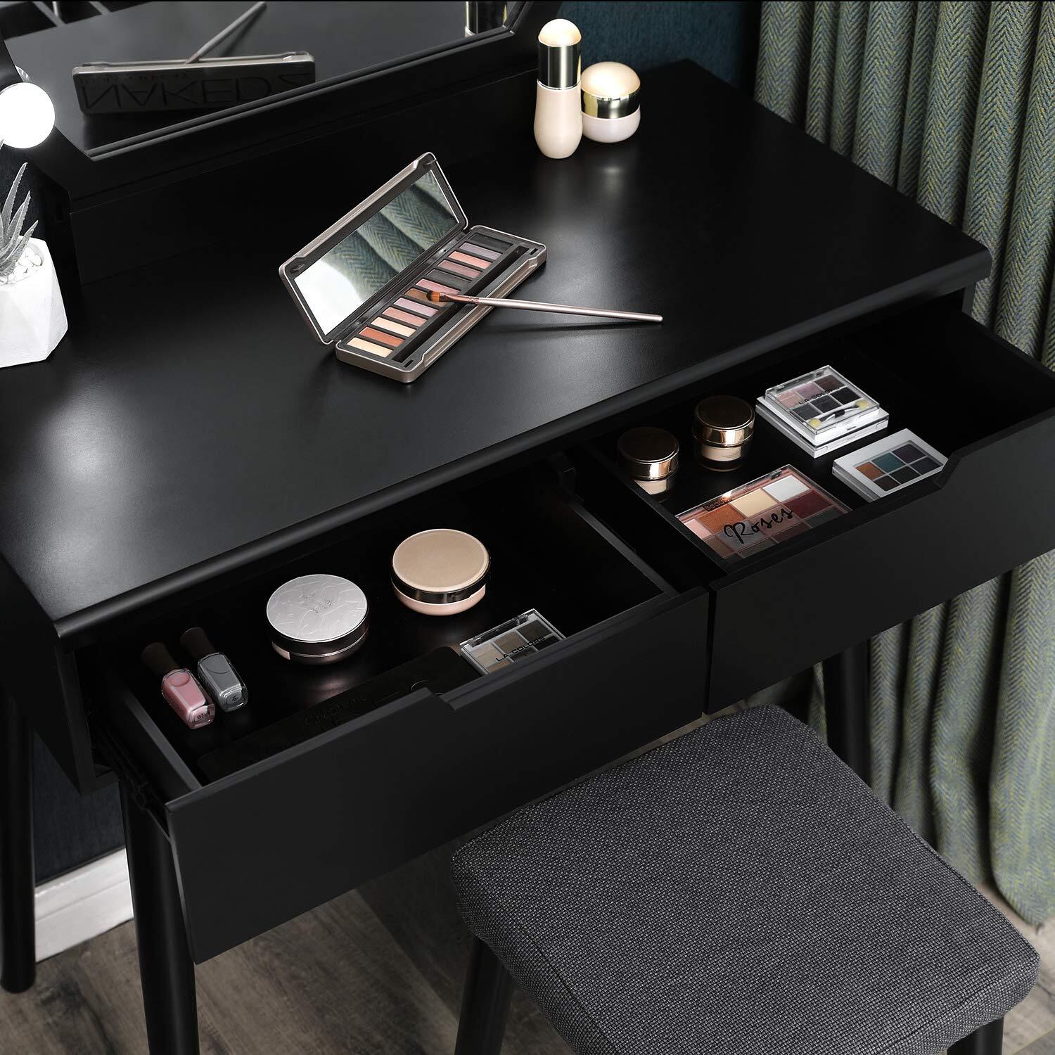 Derra Black Vanity Table Set with Lights Selsey